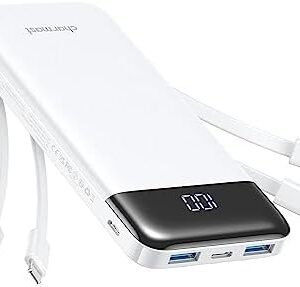Charmast Portable Charger with Built in Cables, Power Bank with Cords Wires, Slim 10000mAh Travel Battery Pack 6 Outputs 3 Inputs 3A Fast Charging for Samsung Google Pixel LG Moto iPhone iPad