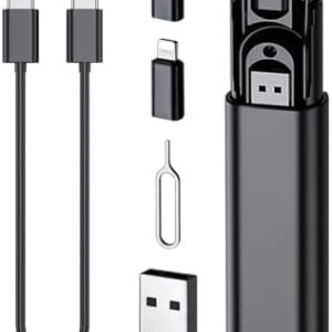 Multi USB Charging Adapter Cable Kit, USB C to Ligh-ting Adapter Box, Conversion Set USB A Type C Lightn-ing Micro Adapter Kit,60W Charging and Data Transfer Cable Kit Sim Tray Eject Tool Slots