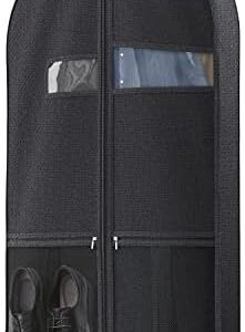 43" Travel Garment Bag with Accessories Zipper Pocket, Heavy Duty Suit Bag for Suits, Tuxedos, Dresses, Coats, Black, 1 pack