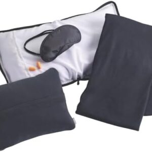 Lewis N. Clark Ultimate Comfort Set + Portable Travel Kit for Airplane, Includes Inflatable Pillow + Zippered Carrying Case, Cozy Fleece Blanket, Eye Mask for Sleeping & Foam Ear Plugs, Black