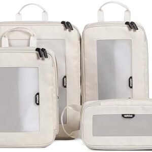 EPICKA TripCozy Compression Packing Cubes - 4 Set Durable Travel Organizer Bags with Mesh Top, Expandable Travel Accessories for Carry on, Luggage, Suitcase, Backpack (Beige)