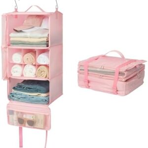 GRANNY SAYS Hanging Packing Cubes for Travel, Large Portable Hanging Suitcase Organizer, Foldable Compression Luggage Organizer Bags for Clothes, Carry on Closet Suitcase, XL-Pink Travel Shelves