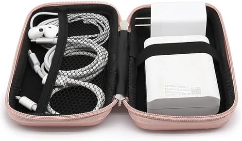 iMangoo Shockproof Travel Essentials Organizer Case, Small Accessories Hard Protective Pouch Electronics Purse for Women Men Zipper Tech Cord Cable Power Bank Charger 6.5x3.2x1 In (Rose Gold) - Image 5