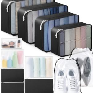 ALL INCLUDED - 12 Set Packing Cubes for Suitcases Carry On, Travel Essentials/Accessories Luggage Organizer Bags Set, Includes Cubes, Shoes Bag, Matte Cosmetic Bag, Zipper Bags