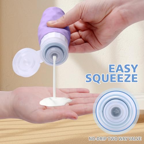 Travel Bottles for Toiletries, 4pcs Tsa Approved 3oz Travel Size Containers, BPA Free Leak Proof Premium Silicone Bottles, Refillable Liquid Squeezable Accessories W/Toiletry Bag(Purple) - Image 3
