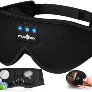 MUSICOZY Sleep Headphones, Bluetooth 5.4 Sleep Mask Headband Headphones Sleeping Eye Mask, Wireless Music Earbuds Earphones with HD Stereo Speakers for Side Sleepers, Cool Gadgets Unique Gift