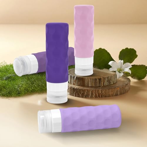 Travel Bottles for Toiletries, 4pcs Tsa Approved 3oz Travel Size Containers, BPA Free Leak Proof Premium Silicone Bottles, Refillable Liquid Squeezable Accessories W/Toiletry Bag(Purple) - Image 6