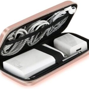 iMangoo Shockproof Travel Essentials Organizer Case, Small Accessories Hard Protective Pouch Electronics Purse for Women Men Zipper Tech Cord Cable Power Bank Charger 6.5x3.2x1 In (Rose Gold)