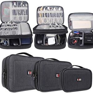 BUBM 3pcs Double Layer Electronic Organizer, Travel Gadgets Bag for Cables, External Flash Drive, Mouse, Memory Card, Power Bank and More, Compact and Multi-purpose, Black