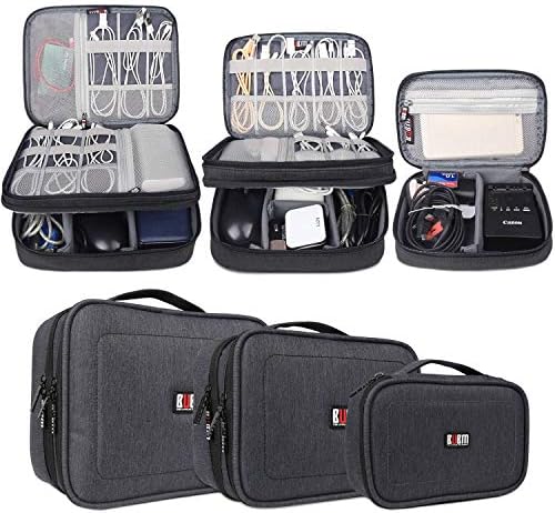 BUBM 3pcs Double Layer Electronic Organizer, Travel Gadgets Bag for Cables, External Flash Drive, Mouse, Memory Card, Power Bank and More, Compact and Multi-purpose, Black