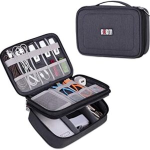BUBM Electronic Organizer, Double Layer Travel Gadget Carry Bag for Cables, Plugs, Earphone, Flash Hard Drive and More--a Sleeve Pouch for iPad Mini(Medium, Black)