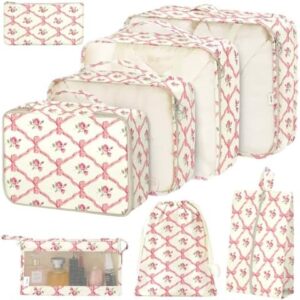 8 Set Packing Cubes for Suitcases,Packing Cube with Shoe, Cosmetics, Clothing, and Accessories Bags Packing Cubes for Travel Luggage Organizer Women Men(Bow Flowers)