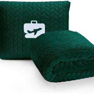 EverSnug Premium Travel Blanket Pillow - Soft 2 in 1 Airplane Blanket with Soft Bag Pillowcase, Hand Luggage Sleeve and Backpack Clip (Forest Green)