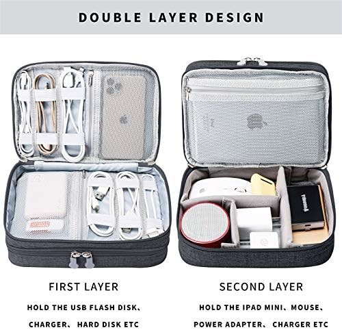 mygreen Electronics Travel Organizer, Watreproof Electronic Accessories Case Portable Double Layer Cable Storage Bag for Cord, Charger, Flash Drive, Phone, Ipad Mini, SD Card, Gifts for Him Black - Image 5