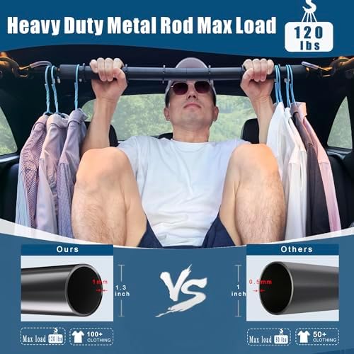 Car Clothes Hanger Bar Heavy Duty Clothing Rod for Vehicle Adjustable Cloth Storage Organizers Automotive Travel Outdoor Hanging Drying Rack for Truck SUV(Extend from 30'' to 66''/Hold up to 120lbs) - Image 3