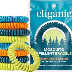 Cliganic 10 Pack Mosquito Repellent Bracelets for Adults & Kids - Natural DEET-Free Bands, Individually Wrapped