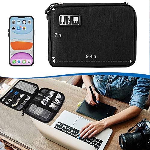 Travel Cable Organizer Bag Waterproof Portable Electronic Accessories Organizer for USB Cable Cord Phone Charger Headset Wire SD Card with 5pcs Cable Ties(Black) - Image 5