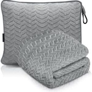 Travel Blanket and Pillow - Ultra Soft Lightweight Fleece Blanket for Airplane, Car, Camping, Bus, Travel - Portable Cozy Blanket for Men, Women, Kids - Grey 42" x 68"
