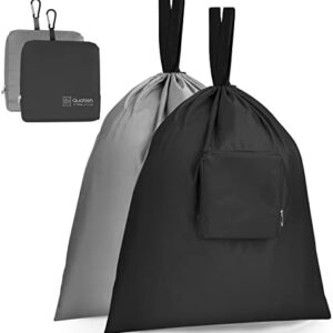 Travel Laundry bags, 2 Pack Dirty Laundry Travel Bag, Foldable Dirty Clothes Bag for Traveling, Washable and Small Laundry Bag with Handles for Suitcase, Gym, Camping, Black+Grey