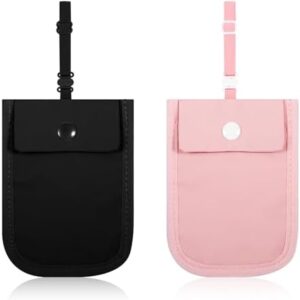 2 PCS Travel Bra Wallet for Women, Pink & Black Adjustable Hidden Undercover Travel Bra Pouch for Credit Cards Valuables Secret Pocket for All Bra Sizes