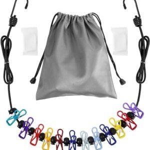 Retractable Travel Clothesline, Portable Clothesline (Including 2 Compressible Towels) 12 clothespins, Suitable for Indoor and Outdoor, Balcony, Outdoor Camping use Multicolor