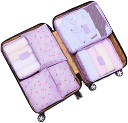 Travel Packing Cubes Lightweight, 6 Set Luggage Organizers for Suitcase, Travel Accessories Bags for Clothes Shoes Cosmetics Electronics Toiletries (Purple Cherry)