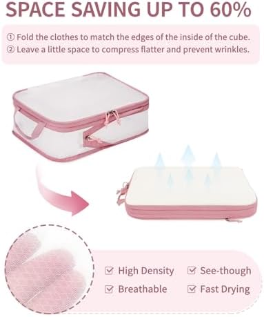 ECOHUB 6 Set Compression Packing Cubes, Gifts for Women Mom, Lightweight Vacation Travel Essentials Accessories for Suitcase Luggage Organizer Bags Set with YKK Zippers Shoe Bag, Pink - Image 3