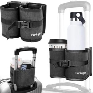 Perilogics Luggage Travel Cup Holder Hands Free Drink Caddy for Suitcase Handle. Perfect Airplane Travel Essential Accessory Gift for Frequent Traveler, Flight Attendant or with Children (Dark Gray)