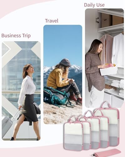 ECOHUB 6 Set Compression Packing Cubes, Gifts for Women Mom, Lightweight Vacation Travel Essentials Accessories for Suitcase Luggage Organizer Bags Set with YKK Zippers Shoe Bag, Pink - Image 5