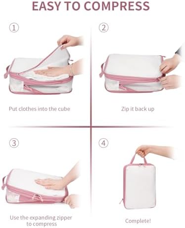 ECOHUB 6 Set Compression Packing Cubes, Gifts for Women Mom, Lightweight Vacation Travel Essentials Accessories for Suitcase Luggage Organizer Bags Set with YKK Zippers Shoe Bag, Pink - Image 6